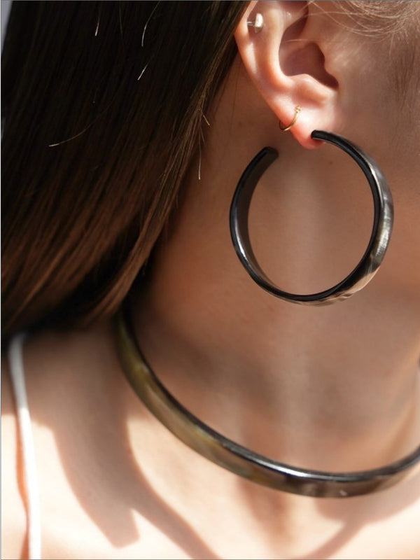 540245 buffalo horn hoop earrings